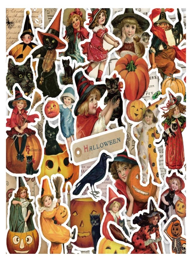 PRSTINCOL 100 Pcs Vintage Witch Stickers, Retro Pumpkin Stickers for Scrapbook, Junk Journal, Collages, Halloween Party Favors, Waterproof Vinyl Stickers for Laptop, Phone, Window, Water Bottles - Image 1
