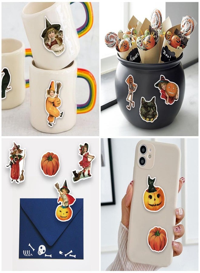 PRSTINCOL 100 Pcs Vintage Witch Stickers, Retro Pumpkin Stickers for Scrapbook, Junk Journal, Collages, Halloween Party Favors, Waterproof Vinyl Stickers for Laptop, Phone, Window, Water Bottles - Image 2