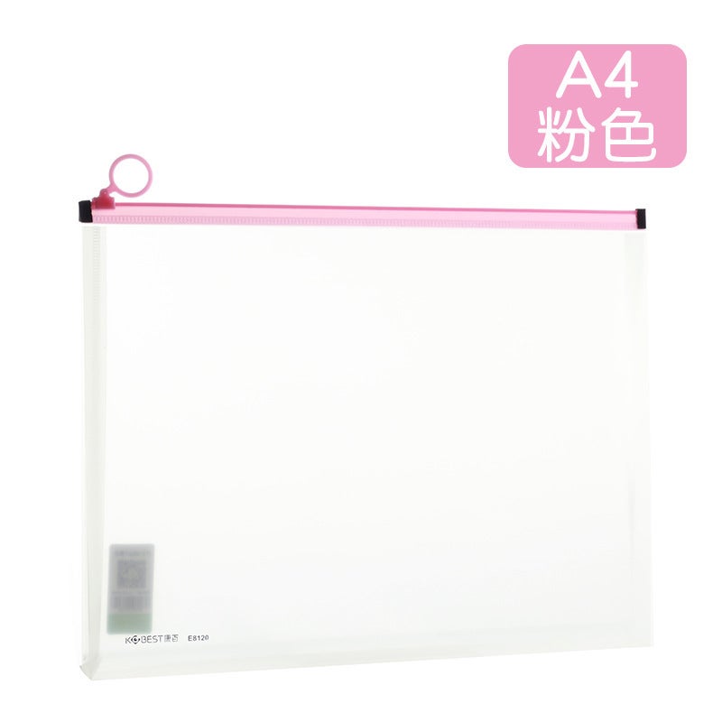 Generic KOBEST A4 Clear Document Bag A5 Zippered Office File Pouch A4-Pink-E8120 (Pack of 12) 
