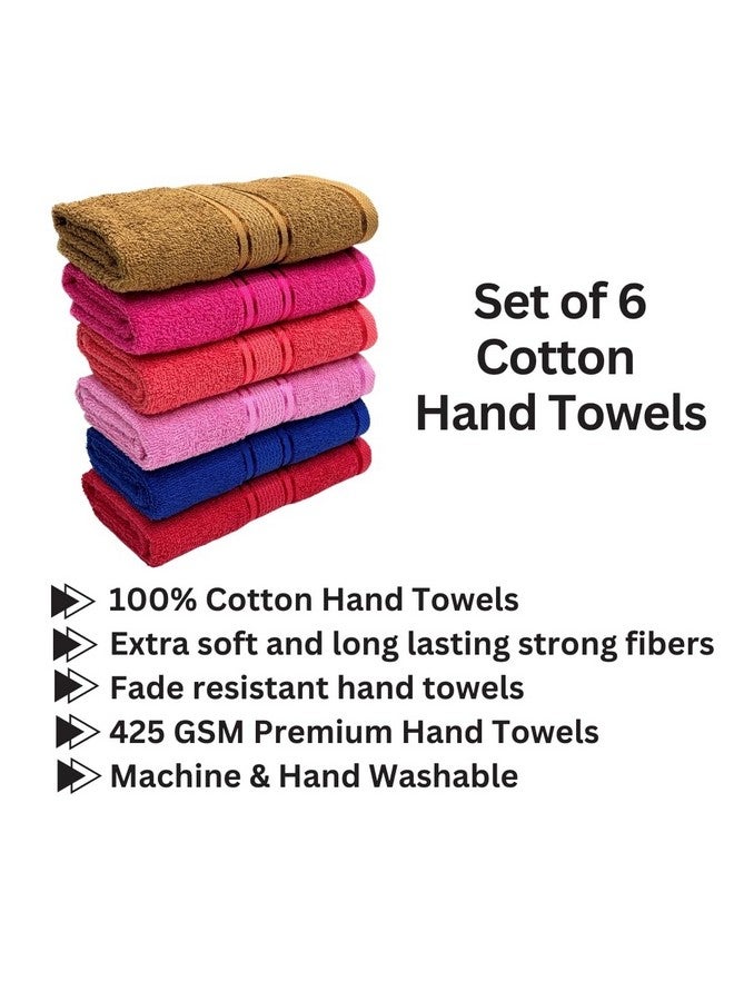 STAMIO Cotton 425 GSM Hand Towel Set of 6, 33 X 51 cm for Men, Women, Home Use, Gym, Wash Basin | Soft, Absorbent, Quick Dry, Small Size Towels - Image 2