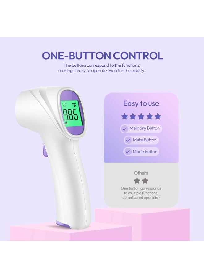No-Touch Forehead Thermometer – Infrared Digital Thermometer for Adults, Kids & Babies, 1-Second Reading, LCD Backlight & Fever Alarm (Purple) - Image 3