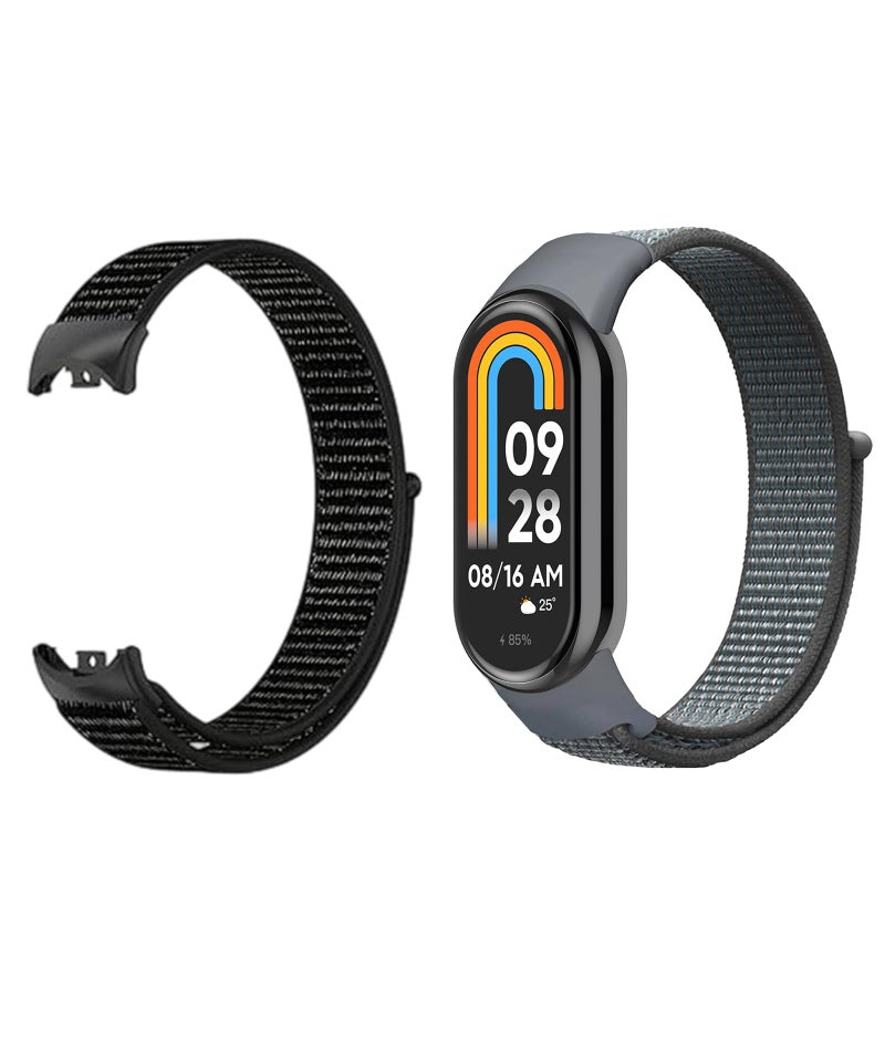 FFZDENA 2pcs Nylon Strap for Xiaomi Smart Band 10/Band9/Band8, Men and Women Breathable Elastic Bracelet, Adjustable Sport Straps Replacement Watchband for Xiaomi Mi Band 10/Band9/Band8(Black,Grey) - Image 1