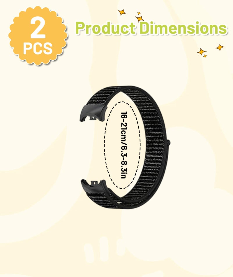 FFZDENA 2pcs Nylon Strap for Xiaomi Smart Band 10/Band9/Band8, Men and Women Breathable Elastic Bracelet, Adjustable Sport Straps Replacement Watchband for Xiaomi Mi Band 10/Band9/Band8(Black,Grey) - Image 2