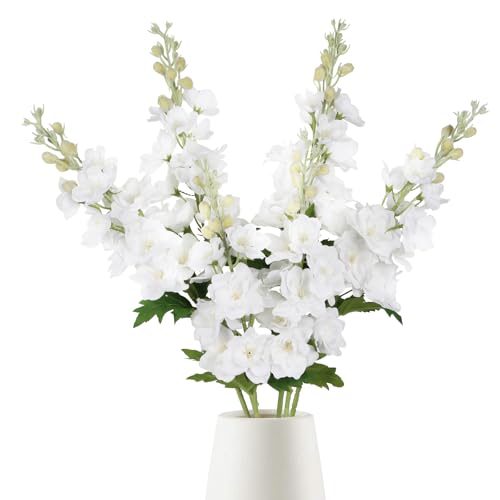 INSUNSIX Real Touch White Flowers 6PCS Delphinium Artificial 2835 Long Stem for Tall Vase Party Wedding Centerpieces Table Home Decor - Image 1