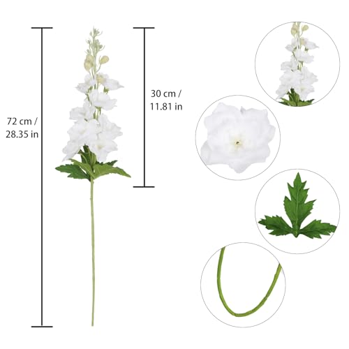 INSUNSIX Real Touch White Flowers 6PCS Delphinium Artificial 2835 Long Stem for Tall Vase Party Wedding Centerpieces Table Home Decor - Image 3