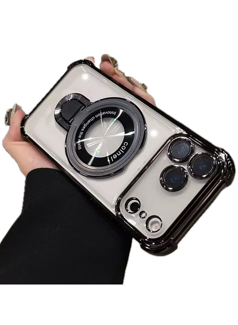 general for iPhone 17 Pro Max Clear Case with Magnetic Ring Stand, 【Compatible with MagSafe】 Shockproof Kickstand Plating Soft Case Camera Lens Protector Girls Phone Cover for 17 Pro Max 6.9 - Image 1
