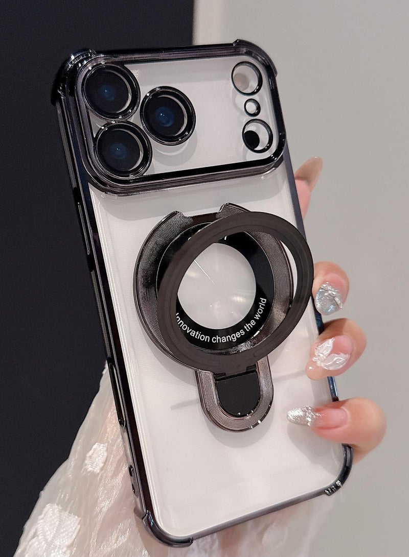 general for iPhone 17 Pro Max Clear Case with Magnetic Ring Stand, 【Compatible with MagSafe】 Shockproof Kickstand Plating Soft Case Camera Lens Protector Girls Phone Cover for 17 Pro Max 6.9 - Image 2