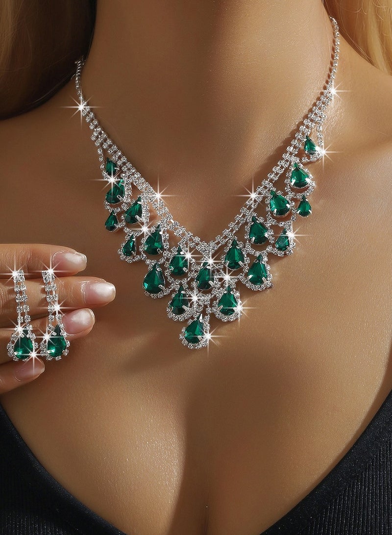sheBloom 2-Piece Jewelry Set with Necklace and Earring V Neck Water Drop Pendant Necklace Stud Earrings Set. (Send jewelry gift boxes) - Image 2