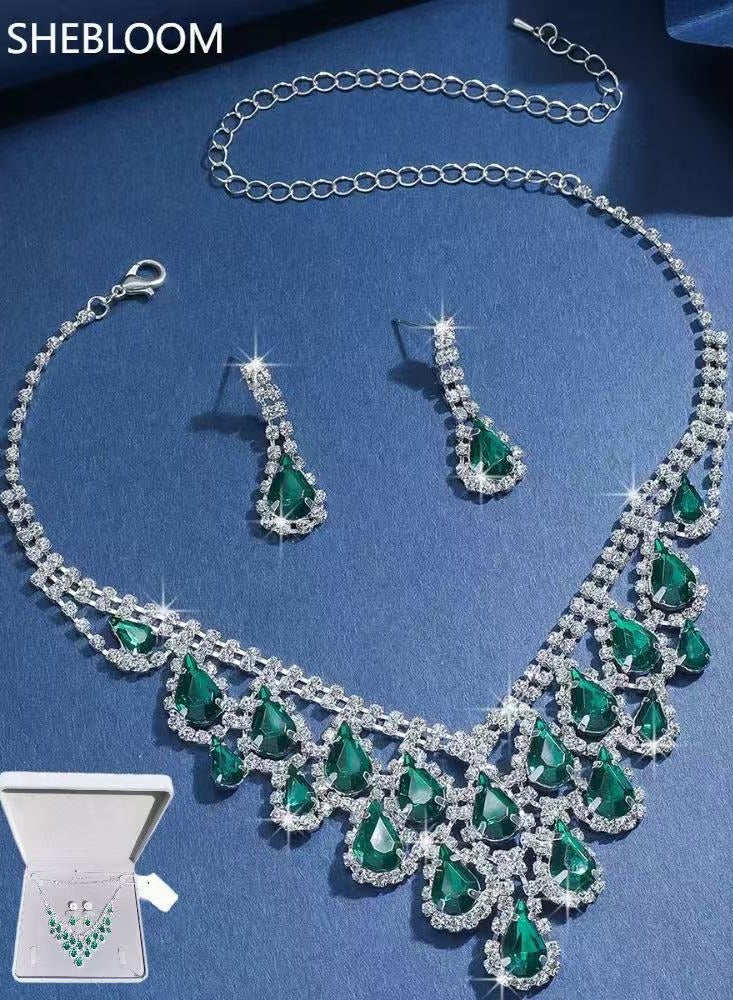 sheBloom 2-Piece Jewelry Set with Necklace and Earring V Neck Water Drop Pendant Necklace Stud Earrings Set. (Send jewelry gift boxes) - Image 1