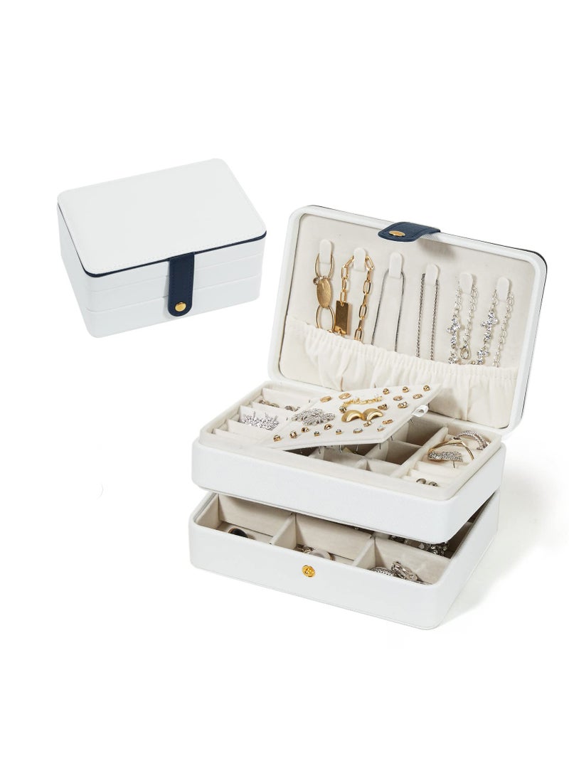Compact Travel Jewelry Organizer for Women & Girls - PU Leather Display Case for Earrings, Rings & Necklaces - Small Size, Elegant White Design - Image 1