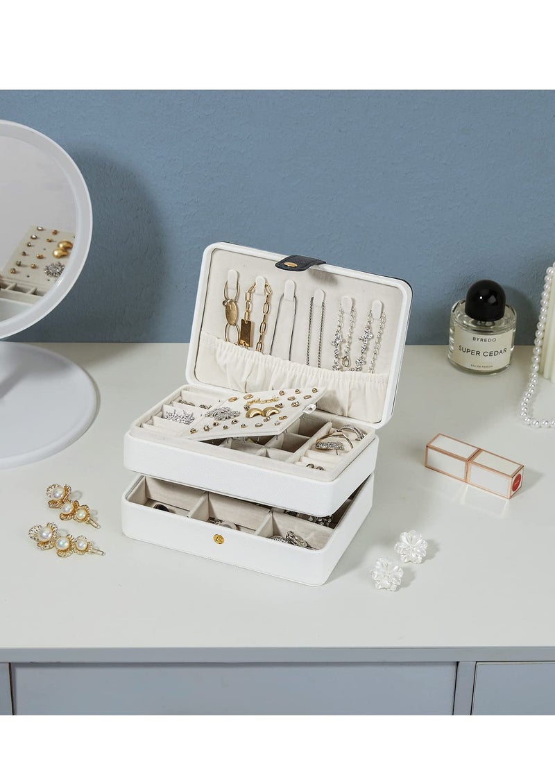 Compact Travel Jewelry Organizer for Women & Girls - PU Leather Display Case for Earrings, Rings & Necklaces - Small Size, Elegant White Design - Image 5