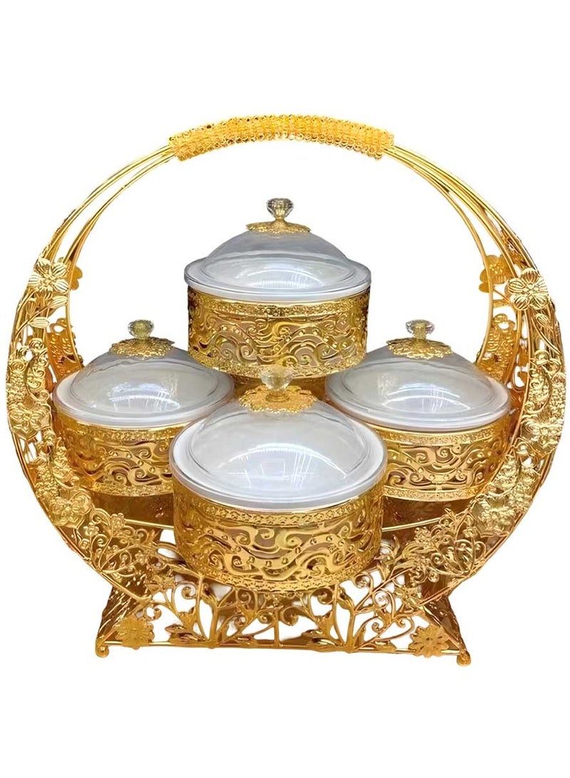 Luxury Gold-Plated Fruit & Snack Serving Tray Elegant Multi-Compartment Dessert & Appetizer Stand - Image 1