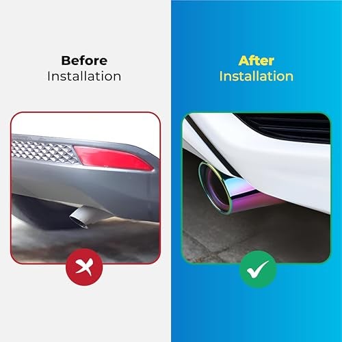 MIKANIX Universal Car Exhaust Muffler Tip | Stainless Steel Burnt Look Silencer End Pipe | Anti-Rust, Stylish Oval Exhaust Tail Pipe with Fitting Kit (MULTICOLOUR) - Image 3