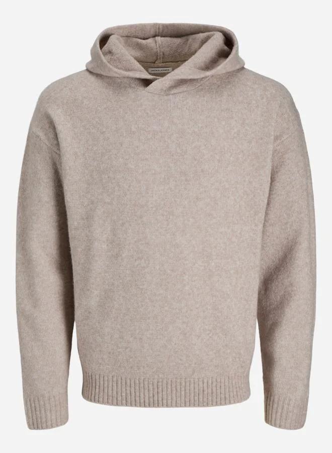 JACK & JONES Beige Flat Knit Knit Hoodie