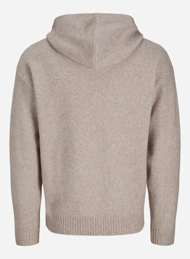 JACK & JONES Beige Flat Knit Knit Hoodie