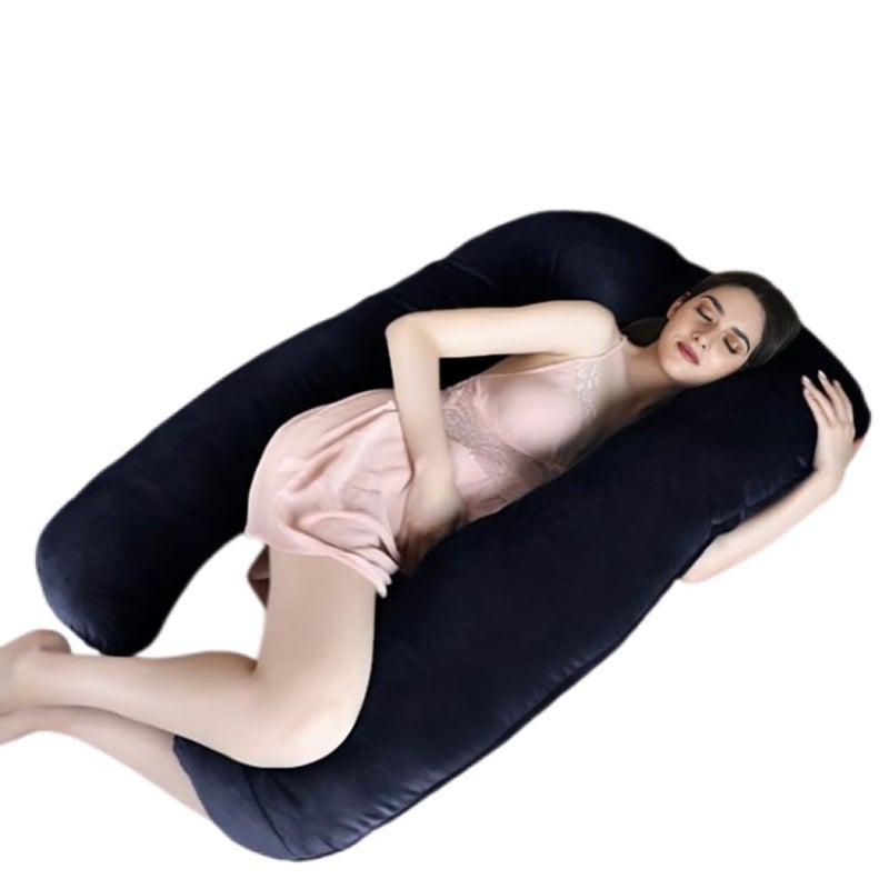 Dormyo Cozy: Maternity U-Shaped Body Maternity Pillow for Pregnant Women with 100% Velvet Stretch Detachable Zipper Pillow Cover- 2.5Kg Black - Image 1