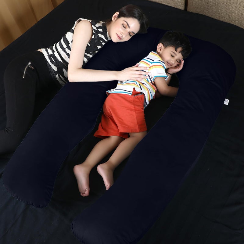 Dormyo Cozy: Maternity U-Shaped Body Maternity Pillow for Pregnant Women with 100% Velvet Stretch Detachable Zipper Pillow Cover- 2.5Kg Black - Image 5
