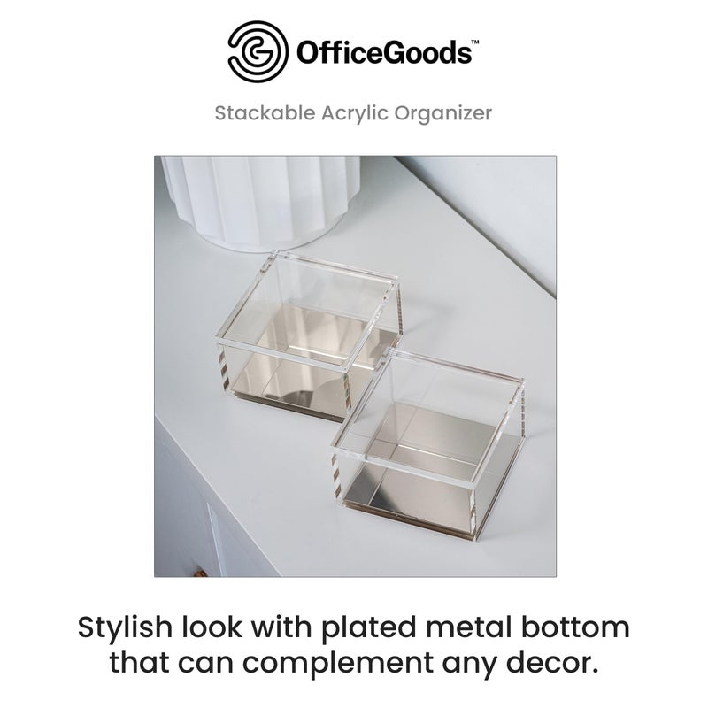 OfficeGoods 3-Tier Stackable Acrylic Holder- Stylish Desk Organizer and Storage for Office or Home - Transparent Square Design with Silver Metal Base - Image 2