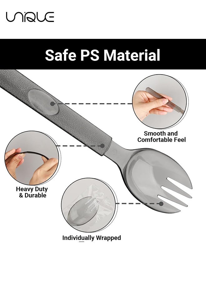 Unique 50 Pcs Disposable Sporks - 6.8"x1.3" Plastic Sporks, Heavy Duty Heavyweight Plastic Cutlery Individually Wrapped Fork Spoon - Disposable Utensils Set - for Party Bulk Wedding Birthday Picnic Family Gathering - Image 3