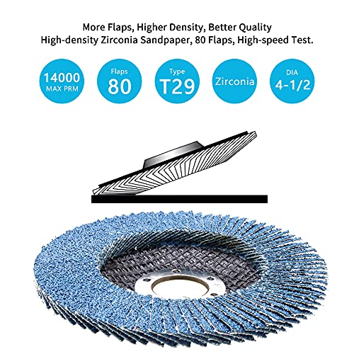 CREEYA T29 Flap Disc 4 1/2 x 7/8 inch, 40 Grit High Density (80 Flaps) Long Lasting 4 1/2 Sanding Disc Grinding Wheels for Angle Grinder -10 Pack - Image 3