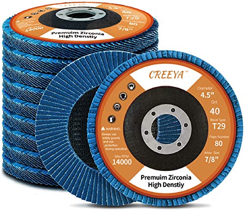 CREEYA T29 Flap Disc 4 1/2 x 7/8 inch, 40 Grit High Density (80 Flaps) Long Lasting 4 1/2 Sanding Disc Grinding Wheels for Angle Grinder -10 Pack - Image 1