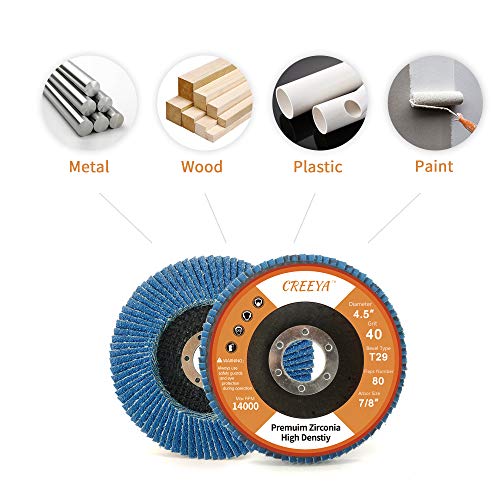 CREEYA T29 Flap Disc 4 1/2 x 7/8 inch, 40 Grit High Density (80 Flaps) Long Lasting 4 1/2 Sanding Disc Grinding Wheels for Angle Grinder -10 Pack - Image 4