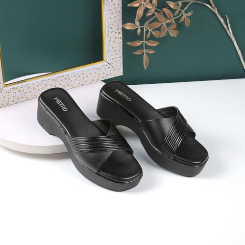 Metro Women Black Wedge Heel Comfort Fashion Slip-on Sandal UK/7 EU/40 (34-312) - Image 2