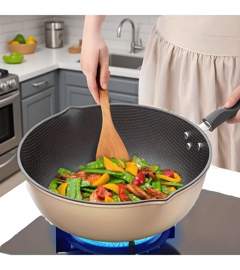 Dual Purpose Frying Pan And Wok 11.02 Inch Even Heat Distribution Pouring Spout Reinforced Edge - Image 1