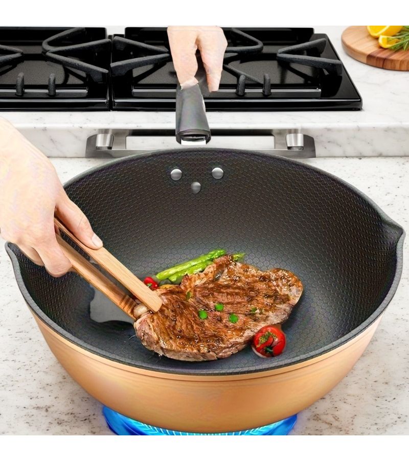 Dual Purpose Frying Pan And Wok 11.02 Inch Even Heat Distribution Pouring Spout Reinforced Edge - Image 2