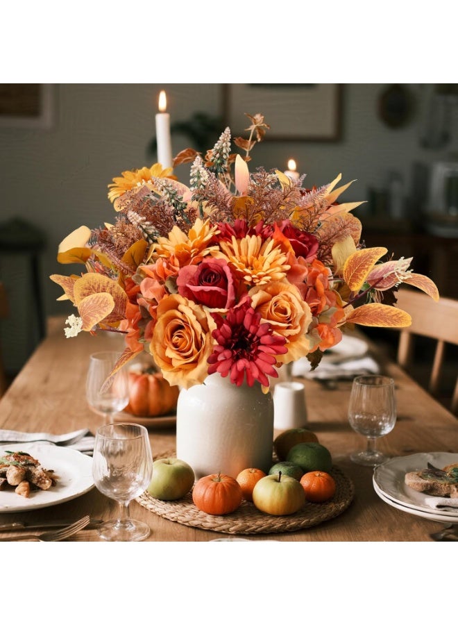 Arabest Artificial Fall Flowers Bouquet for Decoration, Fall Fake Silk Flower Arrangement Faux Autumn Flowers Fall Decorations for Home Indoor Office Wedding Bride Bouquets Table Centerpieces Fall Decor - Image 2