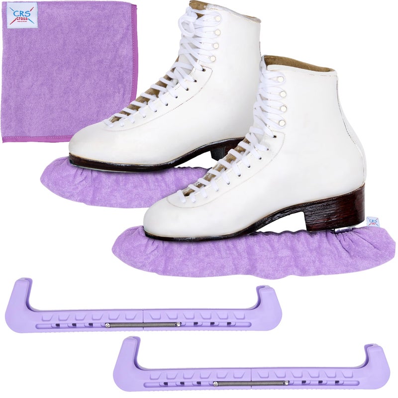 CRS Cross Ice Skate Guards Soakers and Towel Gift Set Essential Ice Skating Hard Guard and Soft Skate Blade Cover Accessories for Figure Skating or Hockey Lunge Lavender Medium