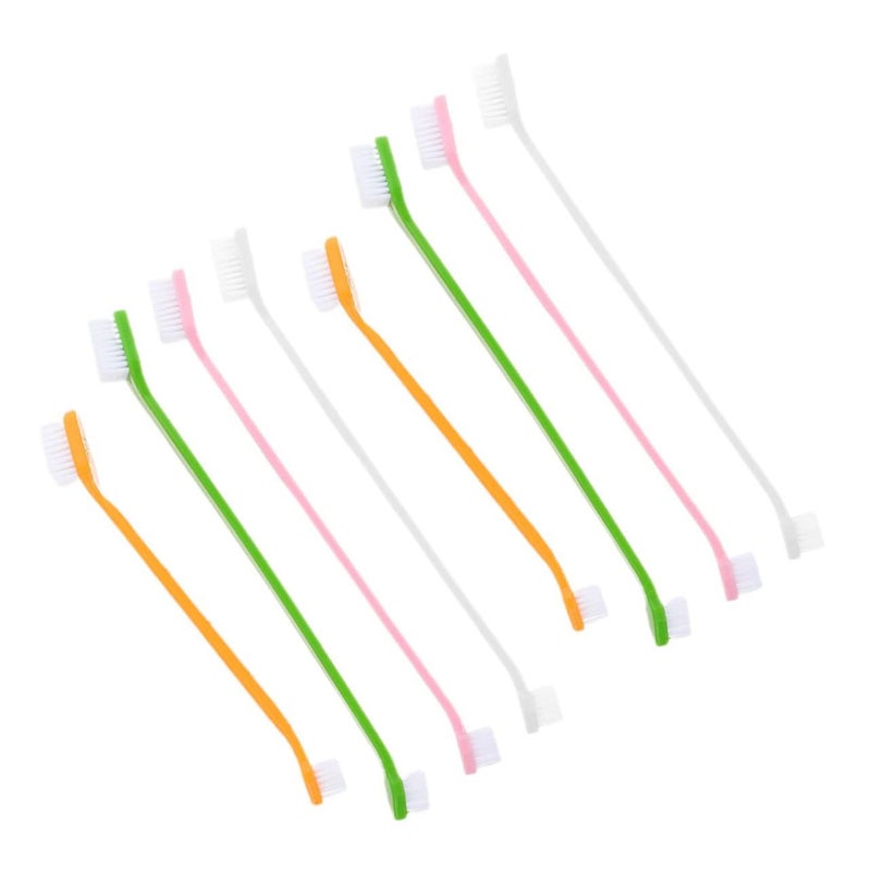 8 Pcs Ergonomic Dual Head Pet Toothbrush For Small Dogs And Puppies - Image 2