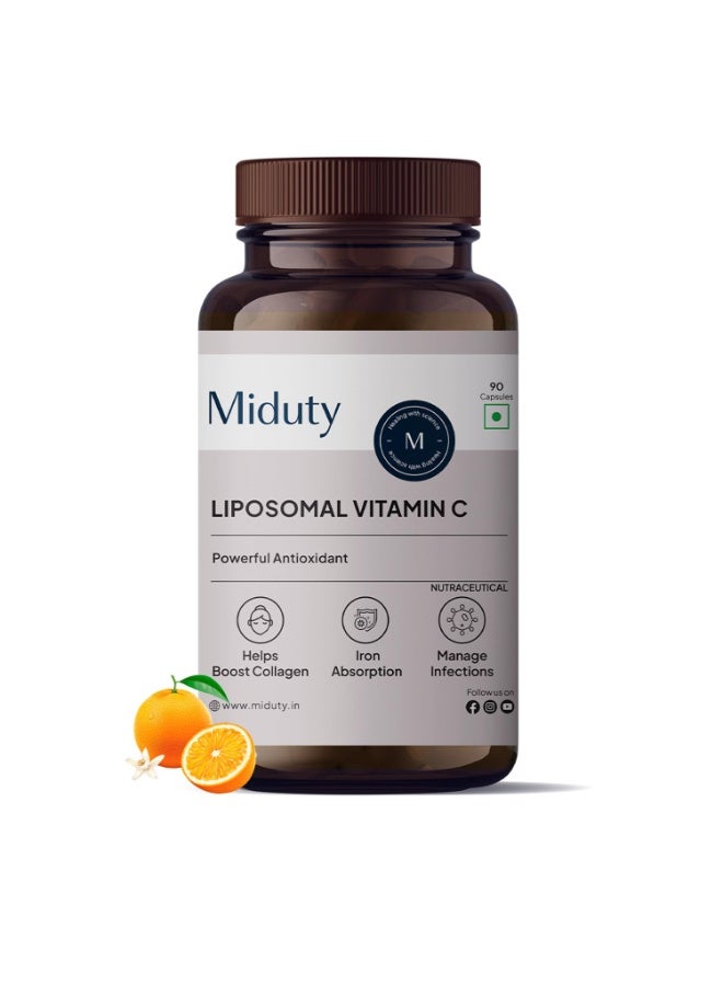 Miduty Liposomal Vitamin C Supplement - Antioxidant Vitamin, Skin Rejuvenation & Immunity Booster Supplement Helps to Boost Collagen for Skin, Hair & Nails - 90 Capsules - Image 1