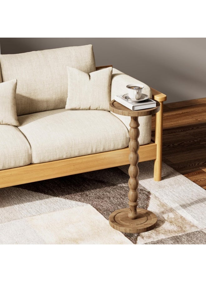 بيت إيزي طاولة جانبية دائرية عتيقة | طاولة قهوة، تشطيب خشب طبيعي، قاعدة خشبية متينة، مثالية لغرفة المعيشة أو غرفة النوم أو المكتب، تصميم بسيط (جوز، 9.4 بوصة عرض × 23.8 بوصة ارتفاع) - Image 1