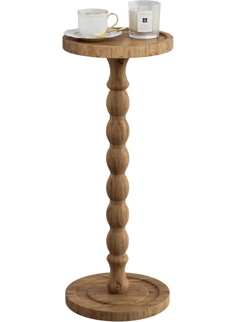 بيت إيزي طاولة جانبية دائرية عتيقة | طاولة قهوة، تشطيب خشب طبيعي، قاعدة خشبية متينة، مثالية لغرفة المعيشة أو غرفة النوم أو المكتب، تصميم بسيط (جوز، 9.4 بوصة عرض × 23.8 بوصة ارتفاع) - Image 3