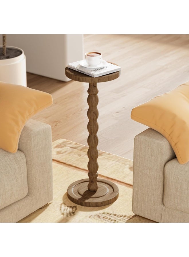 بيت إيزي طاولة جانبية دائرية عتيقة | طاولة قهوة، تشطيب خشب طبيعي، قاعدة خشبية متينة، مثالية لغرفة المعيشة أو غرفة النوم أو المكتب، تصميم بسيط (جوز، 9.4 بوصة عرض × 23.8 بوصة ارتفاع) - Image 4