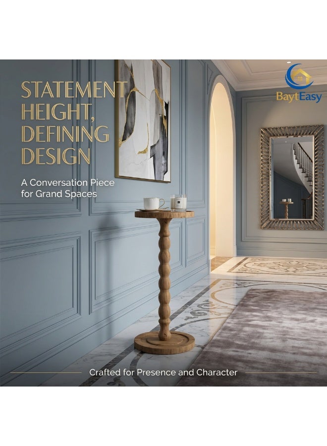 بيت إيزي طاولة جانبية دائرية عتيقة | طاولة قهوة، تشطيب خشب طبيعي، قاعدة خشبية متينة، مثالية لغرفة المعيشة أو غرفة النوم أو المكتب، تصميم بسيط (جوز، 9.4 بوصة عرض × 23.8 بوصة ارتفاع) - Image 1