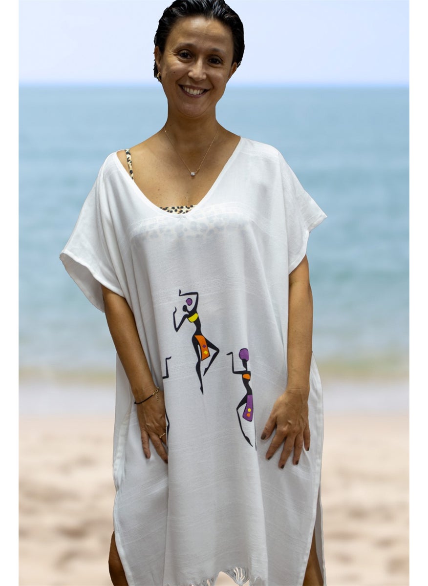 class Beach Dress Viscose Cotton Plain African Pattern S-M  - Image 4