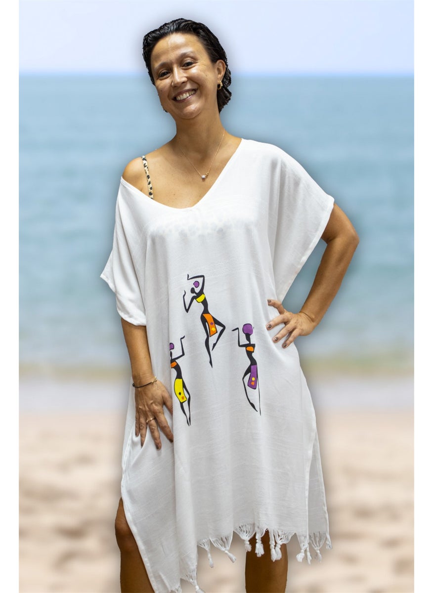 class Beach Dress Viscose Cotton Plain African Pattern S-M  - Image 1