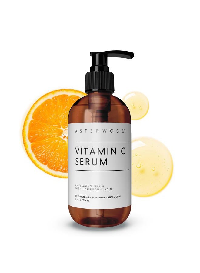 Asterwood Naturals Vitamin C Face Serum - with Hyaluronic Acid - Smoothing, Hydrating, Stimulates Collagen Production - Fragrance-Free - 8 Fl Oz - Image 1