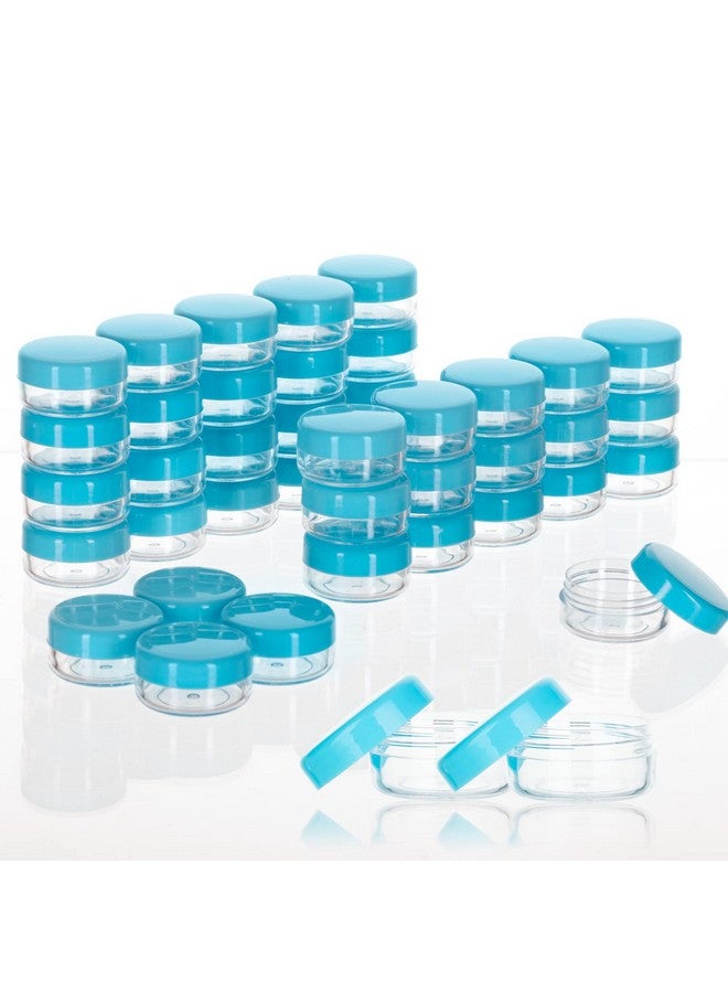 ZEJIA 3 Gram Sample Containers With Lids, 100 Count Tiny Sample Jars, 3Ml Makeup Cosmetic Containers For Lip Balms, Lotion, Powder, Beauty Products(Blue Lids) - Image 1