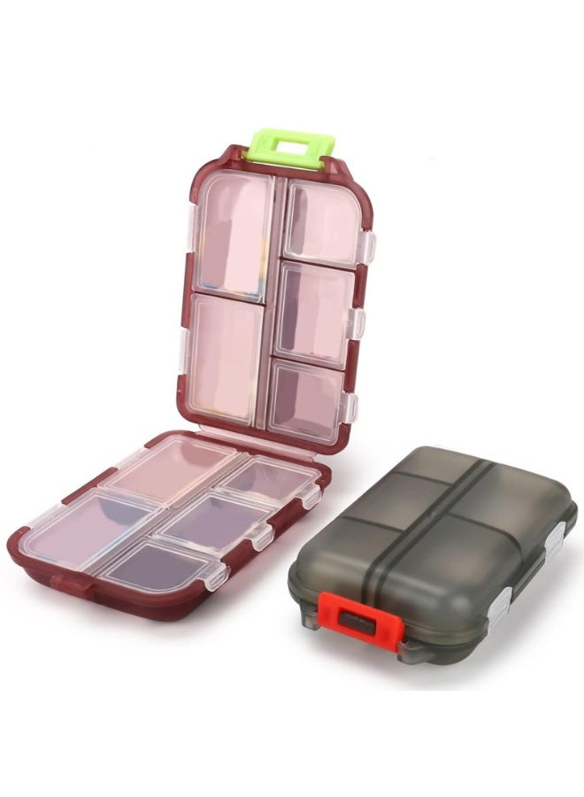 2 Pack Portable Travel Pill Organizer with 10 Compartments, Food Grade PP Plastic Medicine Case Dispenser - Image 1