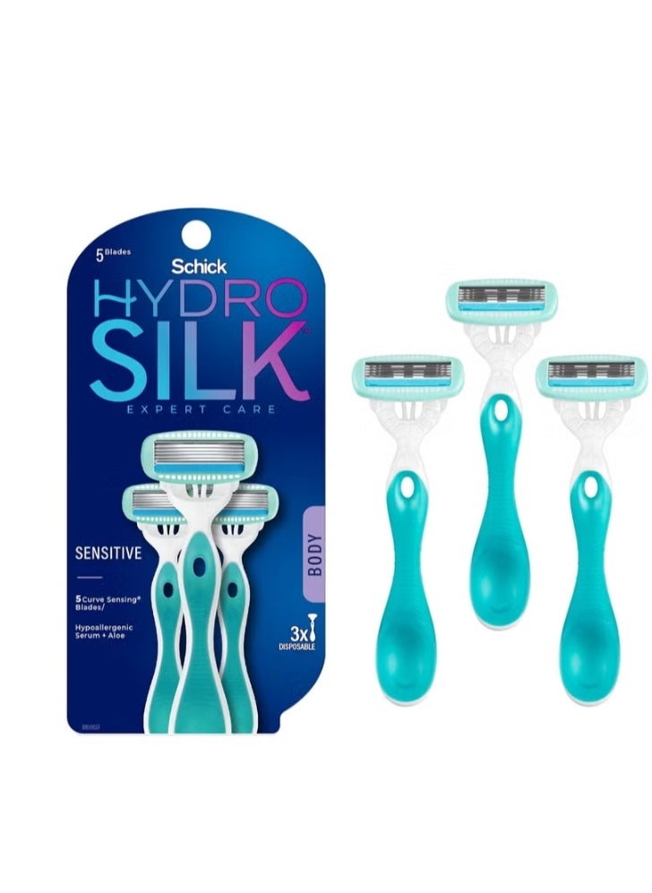 schick Schick Hydro Silk Sensitive Women's Disposable Razors, 3ct | 5-Blade Disposable Razors for Women Sensitive Skin | Travel Razor for Women 