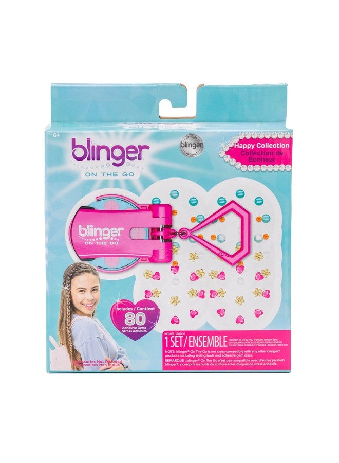 Blinger blinger On The Go Mini Starter Kit - Happy (Pink) | 80 Rhinestones | Hair Styling Tool | Hair-Safe - Bling in Brush Out - Image 1
