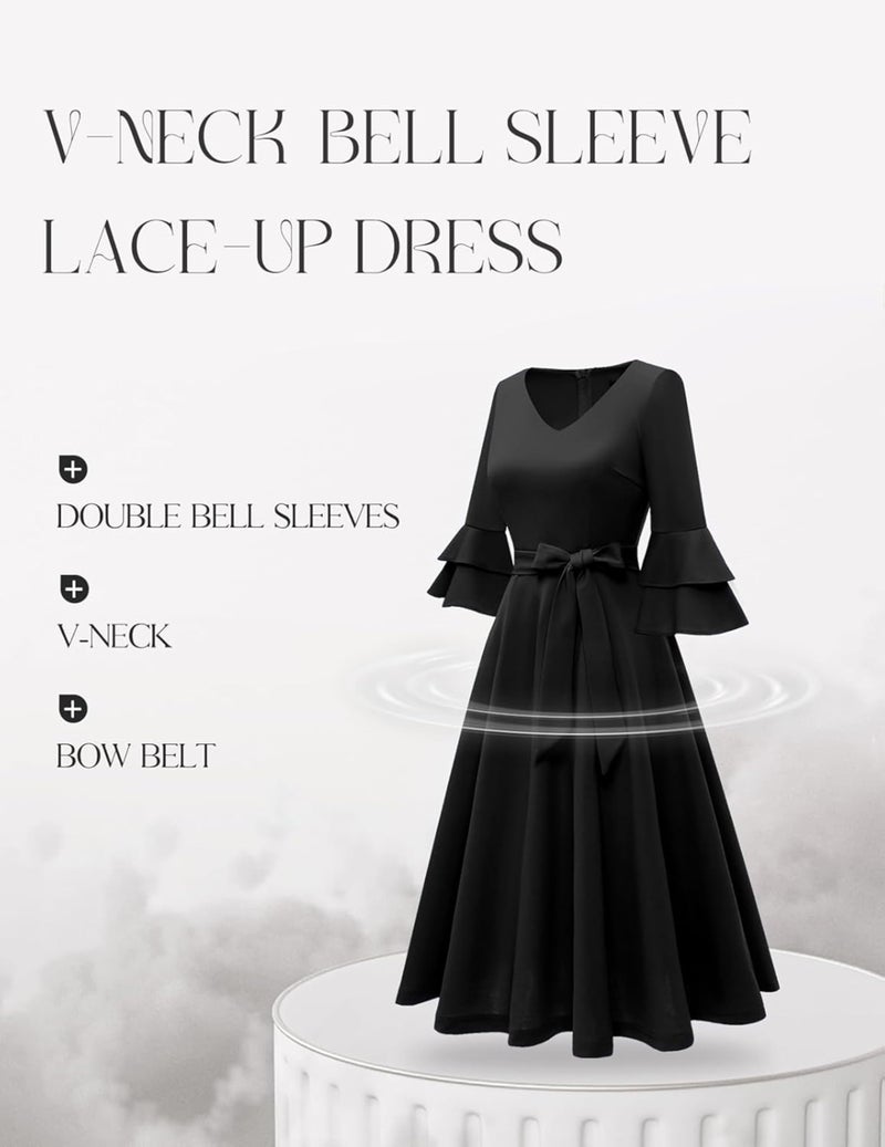 TATAIYA Women's Plus Size 3/4th Bell Sleeves Bridesmaid Dress (Black_3XL) - Image 5