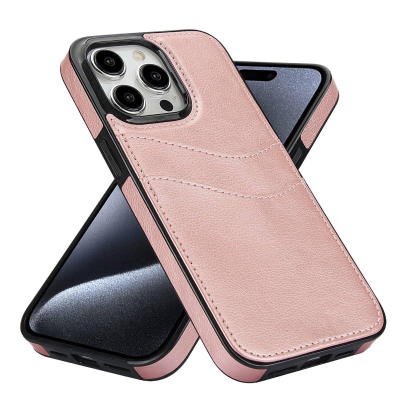 غطاء واقي | ذهبي وردي | PU | حامل بطاقات | حماية من السقوط | مقاوم للصدمات لـ iPhone 16 / 16 Plus / 16 Pro / 16 Pro Max - Image 1