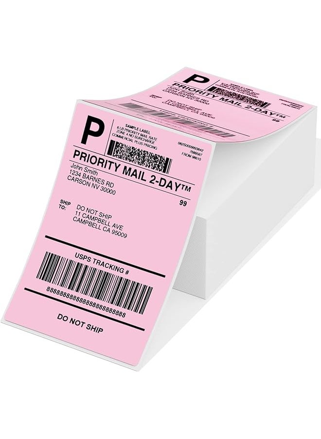 erorex 241Bt Labels Packs Of 500 4X6 Per Fan Fold Thermal Labels Compatible With 241Bt D520Bt B246D Label Printer Shipping Label For Bussines Home Office Commercial Grade Pink  - Image 1