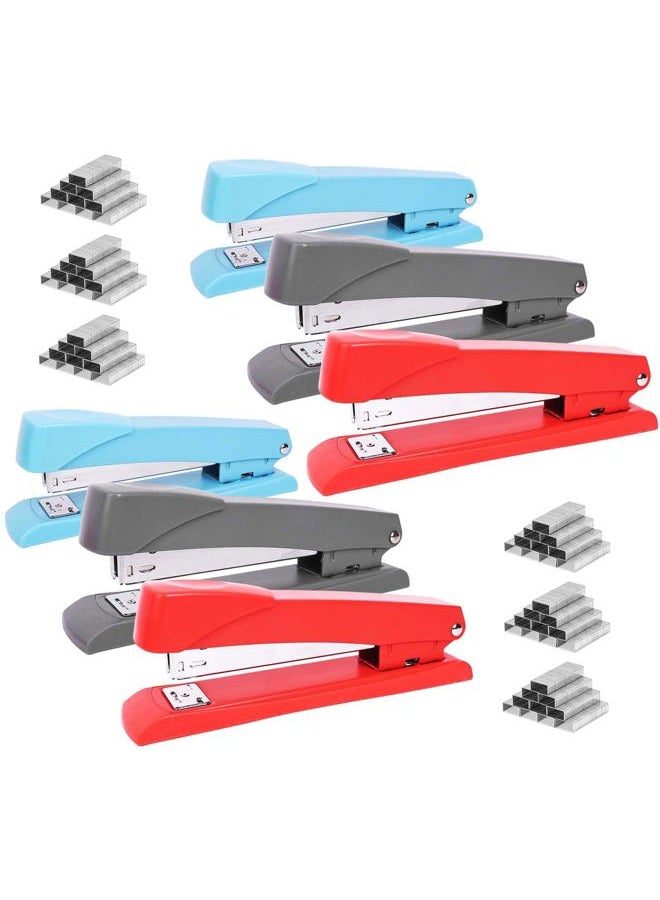 Clipco Stapler with 2000 Staples Full Desk Size Multi Color Red Gray Blue (Pack of 6) - Image 1
