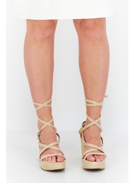 Sun Stone Women Tie Closure Open Toe Wedge, Beige  - Image 1