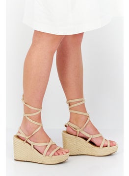 Sun Stone Women Tie Closure Open Toe Wedge, Beige  - Image 2